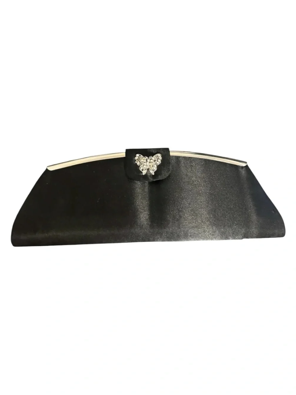 Vintage TOVA Beverly Hills Black Satin Evening Clutch Purse Rhinestone Butterfly
